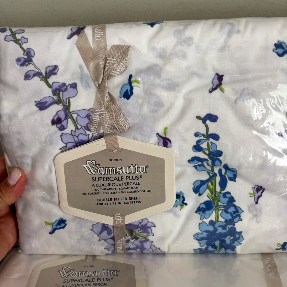 Vintage | Christian Dior | Wamsutta‎ | Double Sheet Set | Floral Larkspur | NEW